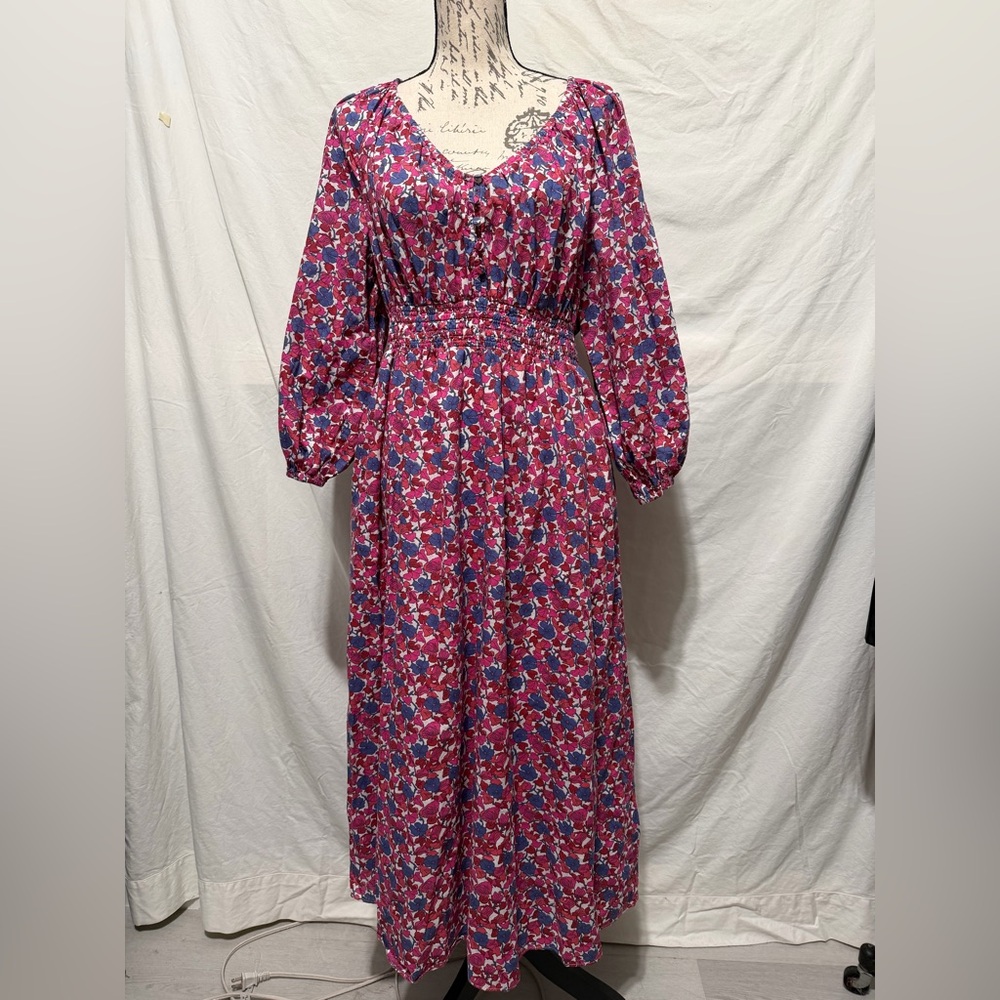 J CREW V-Neck Midi Dress in Berry Floral Size M - Picture 2 of 5